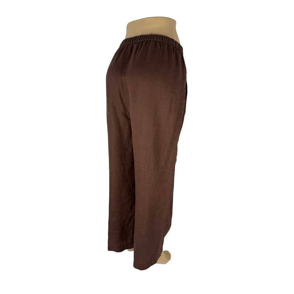 Eileen Fisher Womens Large Pants Organic Linen Wide Leg High Waist Brown Pockets - Picture 5 of 9